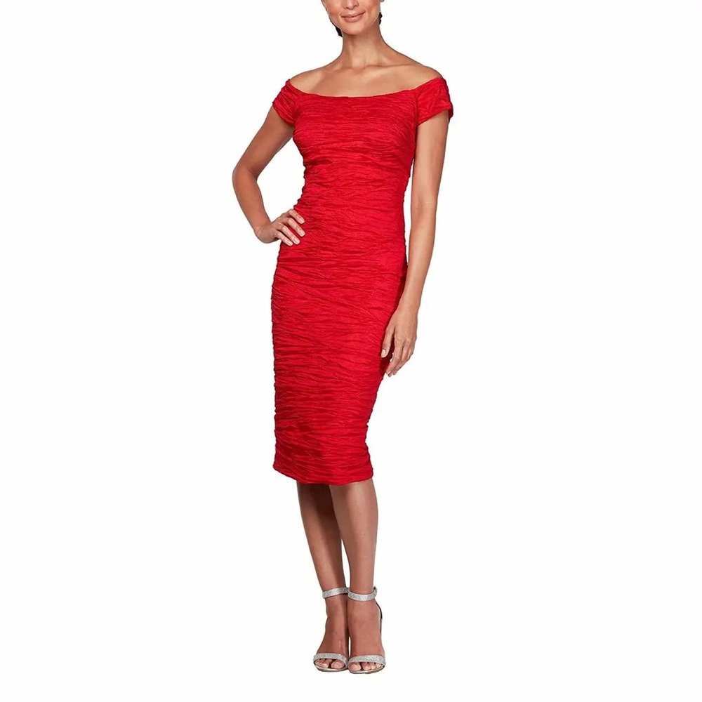 Alex Evenings ✨ New Beautiful Stretchy Off-Shoulder Red Taffeta Dress ❤️